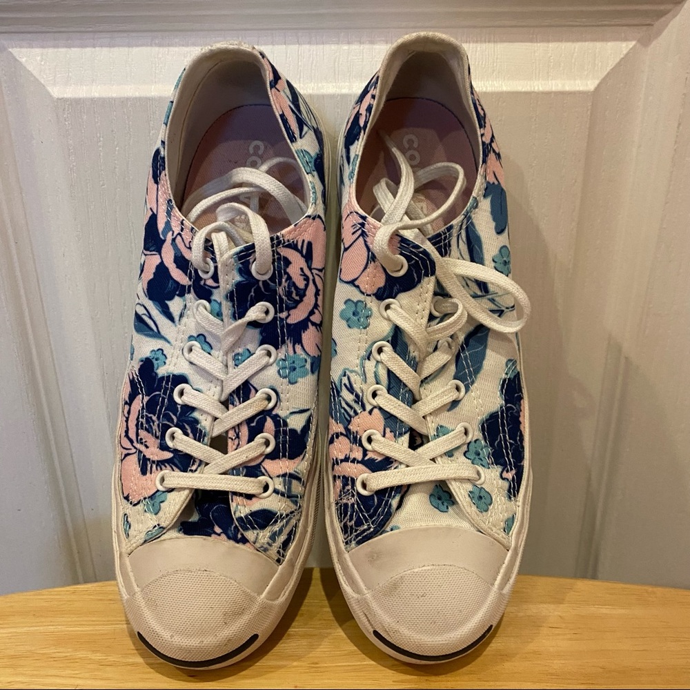 Woman’s White and Floral Converse Shoes Size 8.5